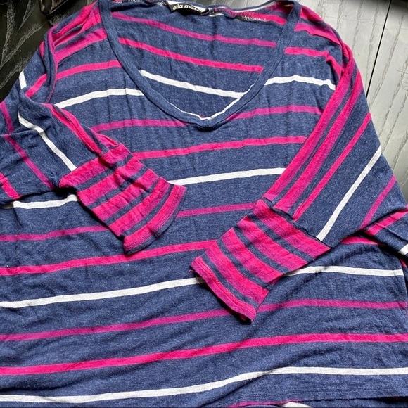 Ella Moss High Low Striped V-neck Top, XSmall - Picture 3 of 5